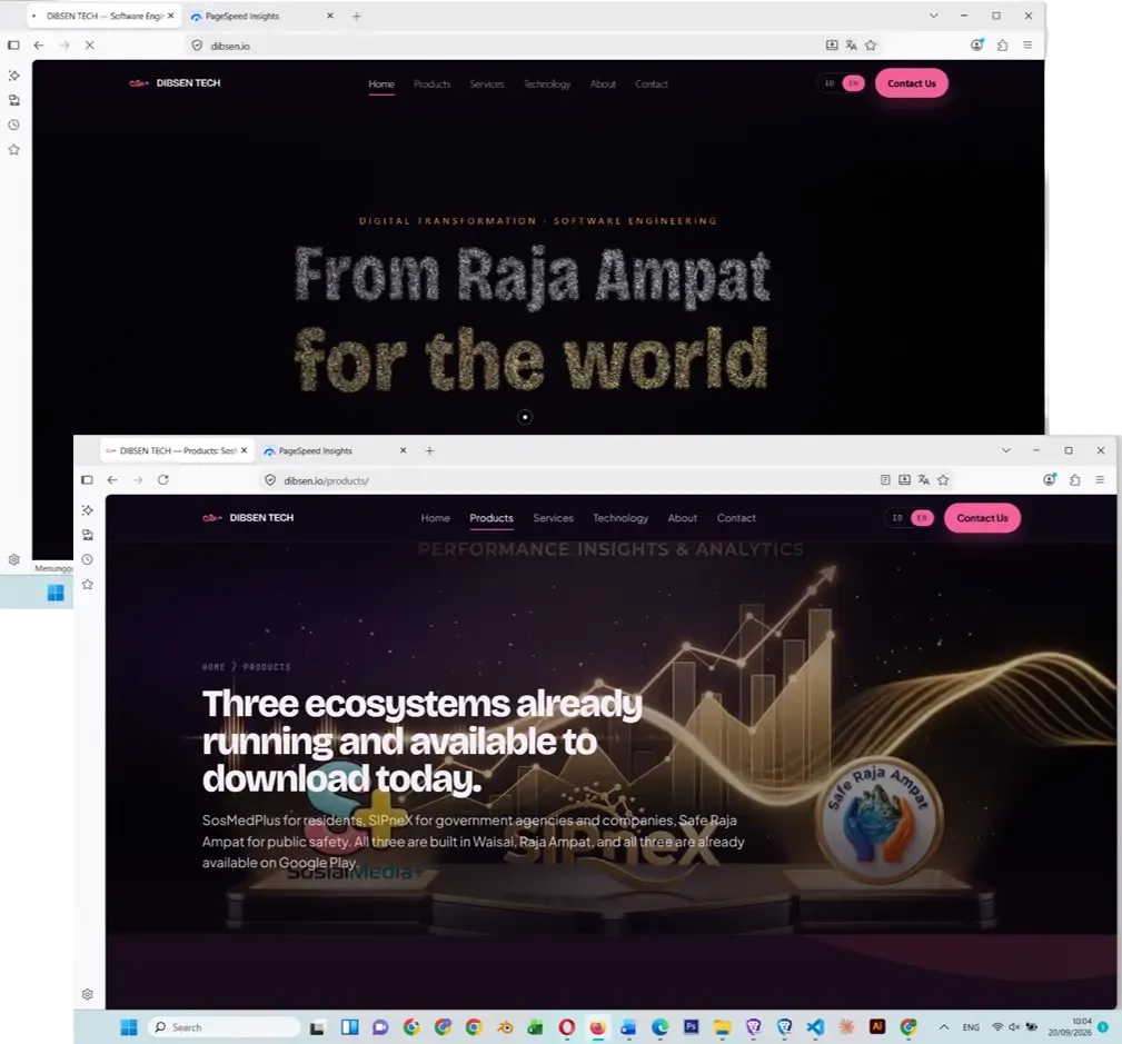 Platform web DIBSEN TECH dan portal ekosistem produk digital dari Raja Ampat untuk dunia.