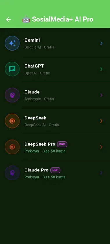 Pilihan model AI — SosialMedia+