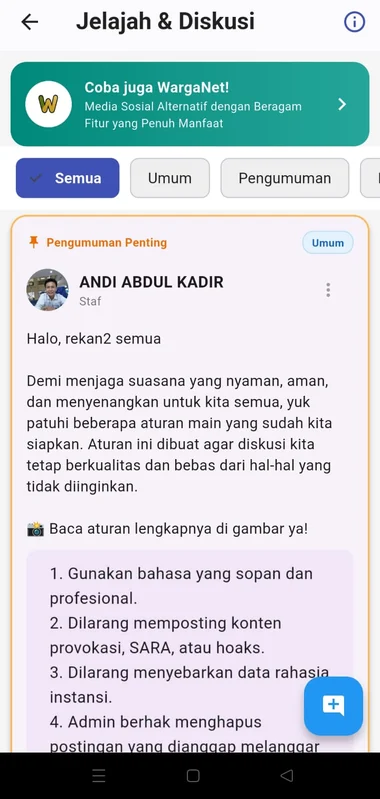 Jelajah dan diskusi — SIPneX